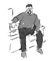 Jim Frew on Third St. - Sketch (for Wired Digital)